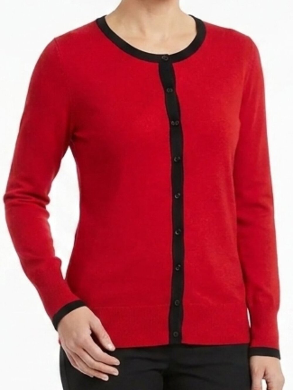 Chic by Jacob Red/Black Button Front Crew Neck Cardigan- Sz. Med
